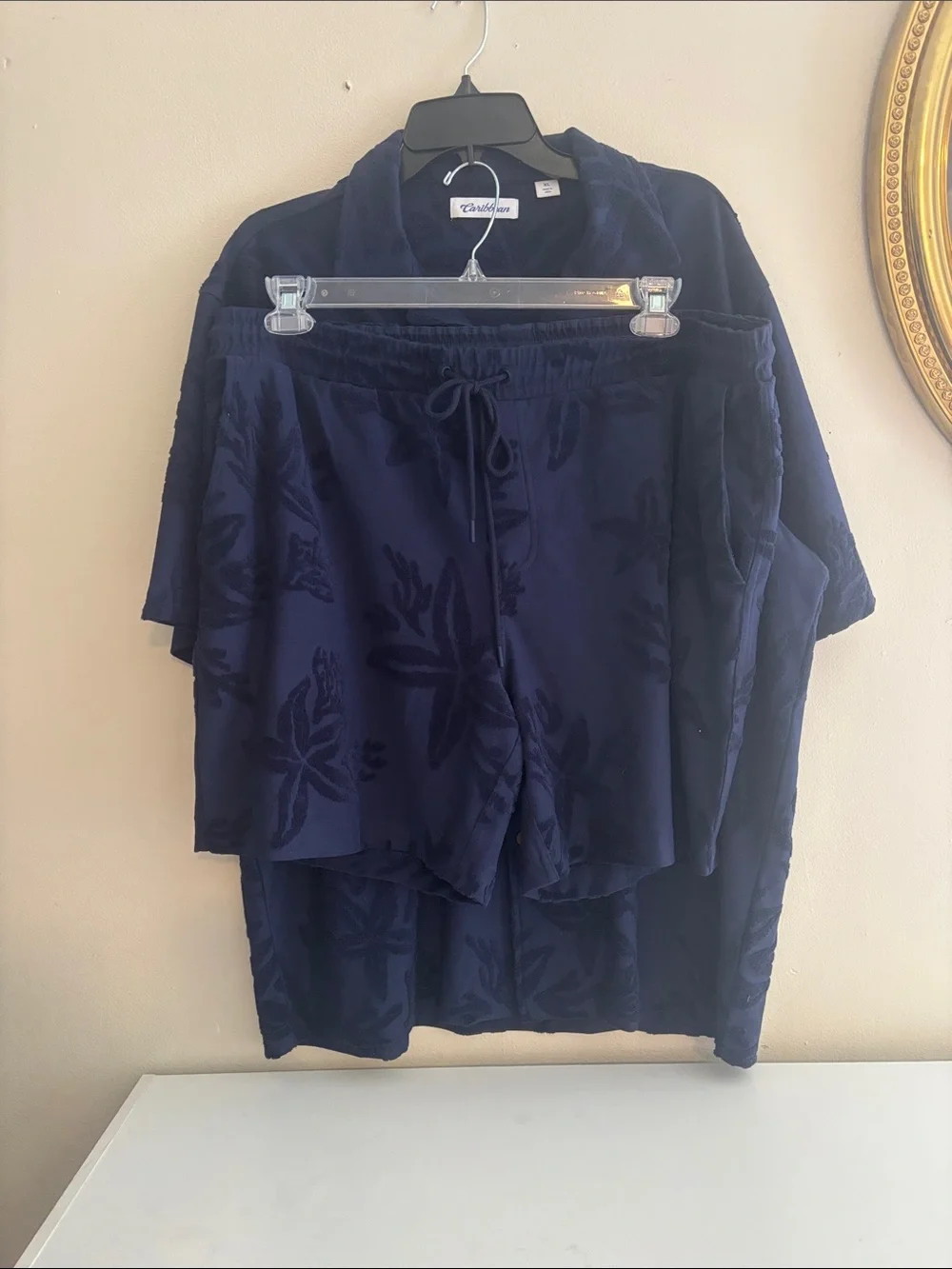 Caribbean Navy Floral Velour Swim Athletic Shorts
